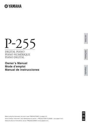 Yamaha P-255 Digital Piano Owners Manual