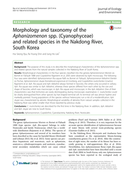 Morphology and Taxonomy of the Aphanizomenon Spp