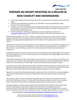 Perisher Ski Resort Investing $4.2 Million in New Chairlift and Snowmaking