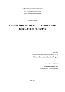 Chinese Foreign Policy Towards North Korea Under Xi Jinping