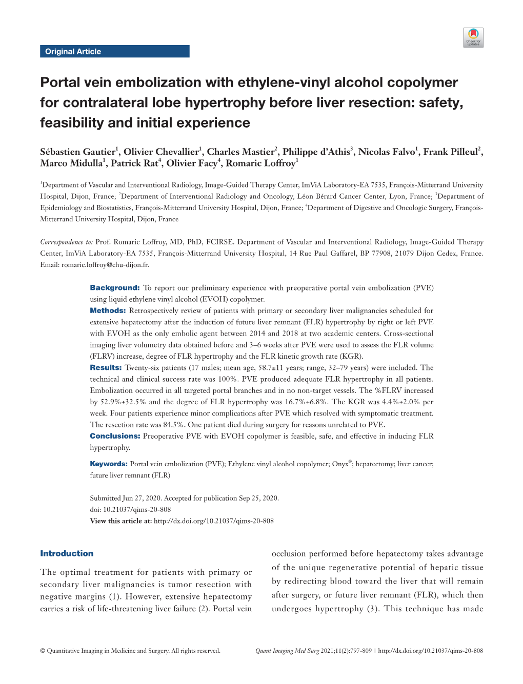 Portal Vein Embolization with Ethylene-Vinyl Alcohol Copolymer for Contralateral Lobe Hypertrophy Before Liver Resection: Safety, Feasibility and Initial Experience