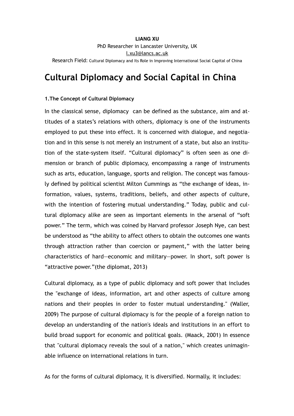 Cultural Diplomacy and Social Capital in China