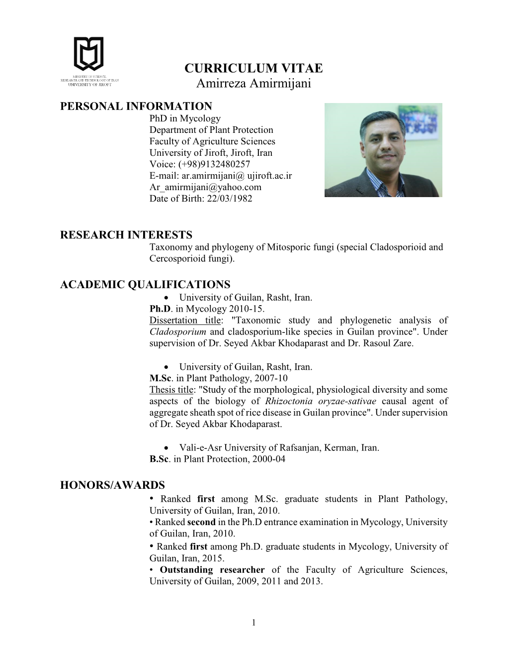 CURRICULUM VITAE Amirreza Amirmijani