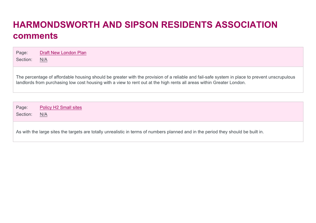 HARMONDSWORTH and SIPSON RESIDENTS ASSOCIATION Comments