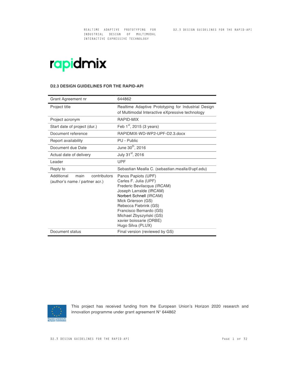 D2.3 Design Guidelines for the Rapid-Api Industrial Design of Multimodal Interactive Expressive Technology