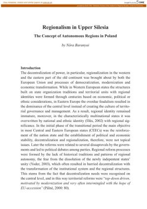Regionalism in Upper Silesia the Concept of Autonomous Regions in Poland
