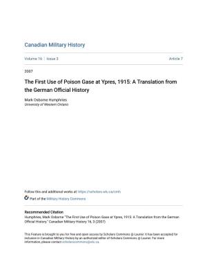 The First Use of Poison Gase at Ypres, 1915: a Translation from the German Official History