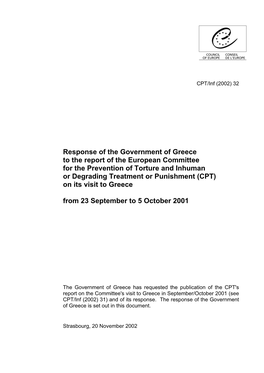 Response of the Government of Greece to the Report of The