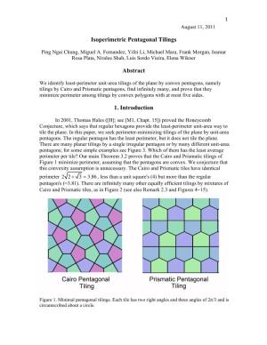 Isoperimetric Pentagonal Tilings Abstract 1. Introduction