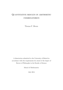 Quantitative Results in Arithmetic Combinatorics
