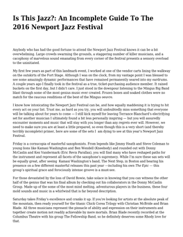 An Incomplete Guide to the 2016 Newport Jazz Festival