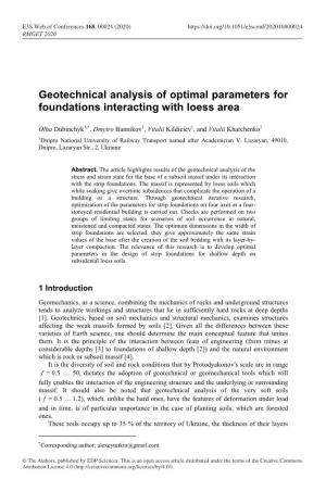 Geotechnical Analysis of Optimal Parameters for Foundations Interacting with Loess Area