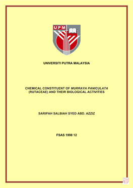 Chemical Constituent of Murraya Paniculata (Rutaceae) and Their Biological Activities