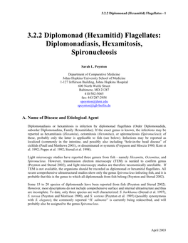 3.2.2 Diplomonad (Hexamitid) Flagellates - 1