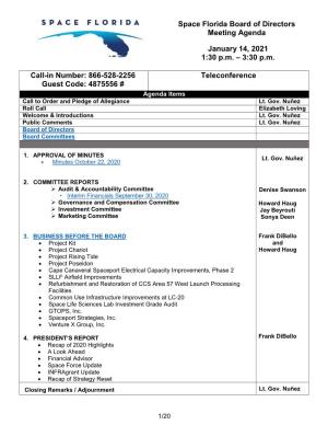 Space Florida Board of Directors Meeting Agenda January 14, 2021