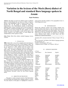 Boro) Dialect of North Bengal and Standard Boro Language Spoken in Assam
