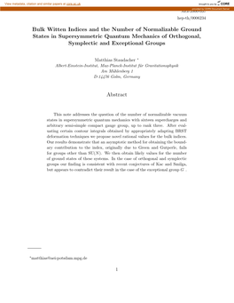 Bulk Witten Indices and the Number of Normalizable Ground States in Supersymmetric Quantum Mechanics of Orthogonal, Symplectic and Exceptional Groups