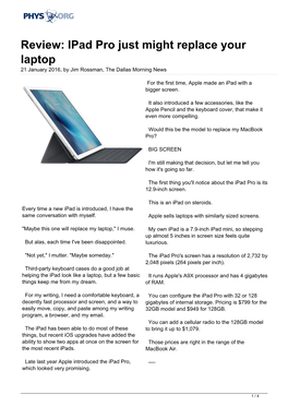 Ipad Pro Just Might Replace Your Laptop 21 January 2016, by Jim Rossman, the Dallas Morning News