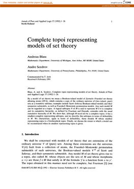 Complete Topoi Representing Models of Set Theory