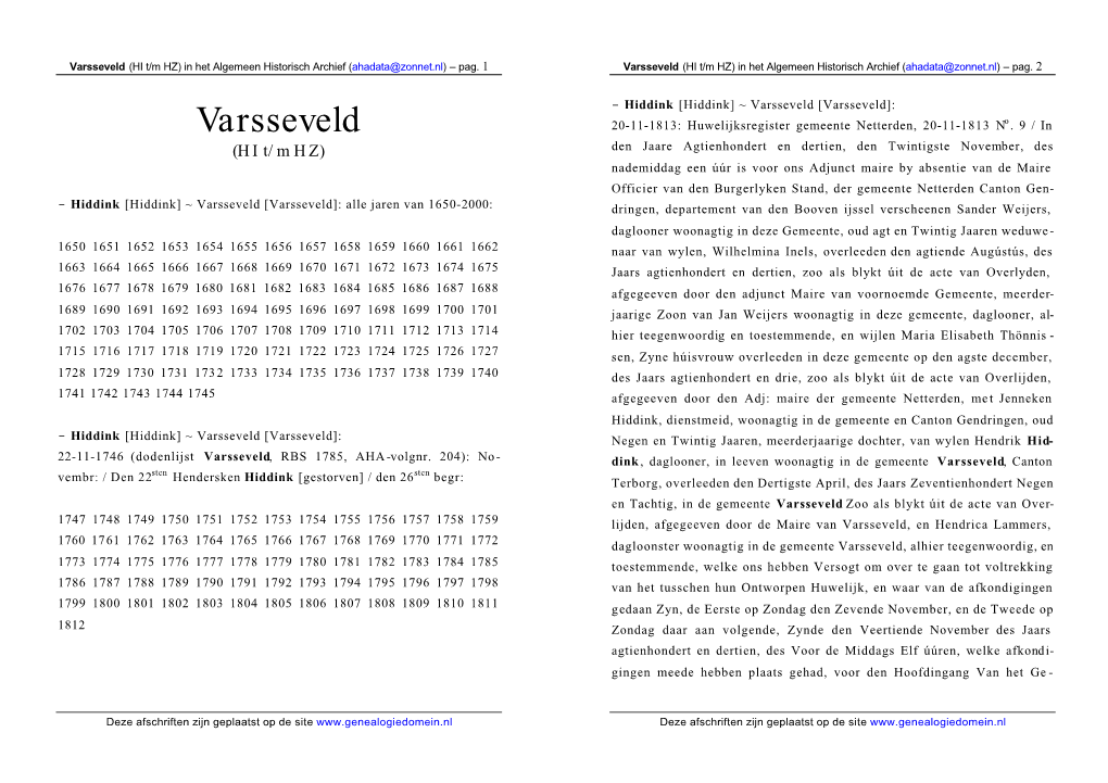 Varsseveld (HI T/M HZ) in Het Algemeen Historisch Archief (Ahadata@Zonnet.Nl) – Pag