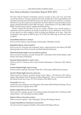 East African Rarities Committee Report 2010–2013