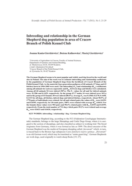 Inbreeding and Relationship in the German Shepherd Dog Population in Area of Cracow Branch of Polish Kennel Club