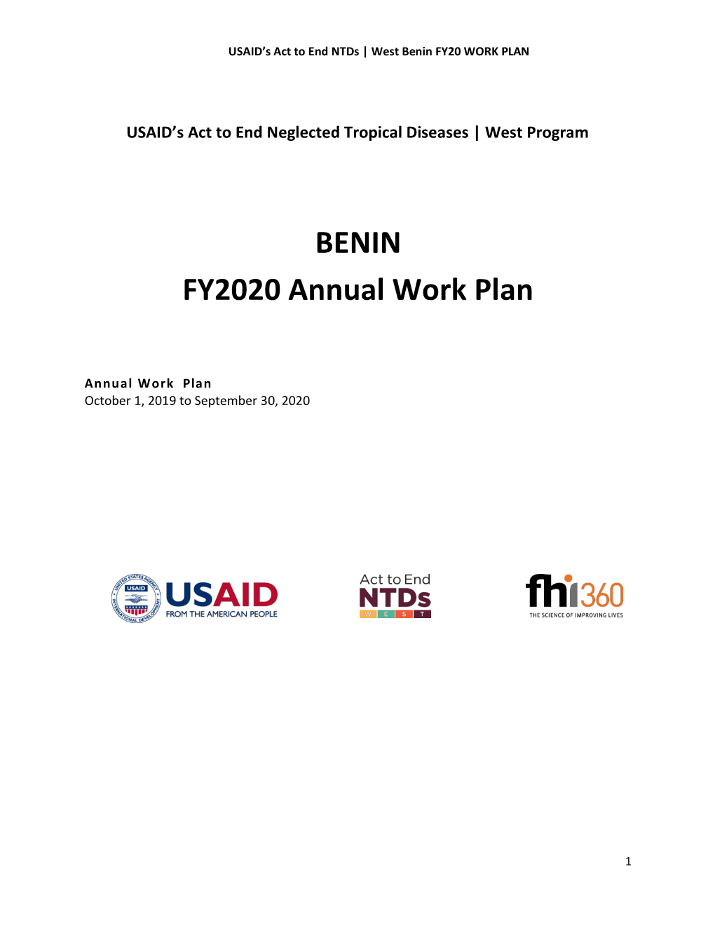 BENIN FY2020 Annual Work Plan