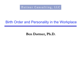 Birth Order and Personality in the Workplace