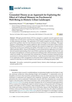 Grounded Theory As an Approach for Exploring the Effect of Cultural Memory on Psychosocial Well-Being in Historic Urban Landscap