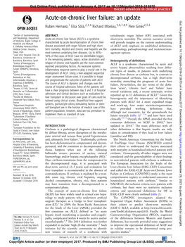 Acute-On-Chronic Liver Failure: an Update Gut: First Published As 10.1136/Gutjnl-2016-312670 on 4 January 2017