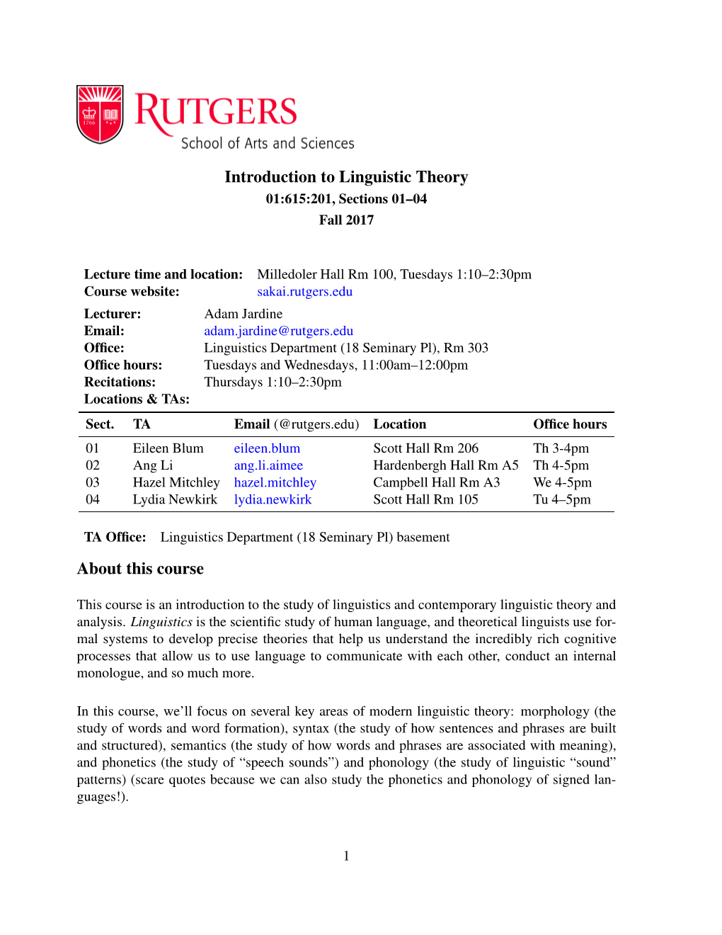 Introduction to Linguistic Theory About This Course