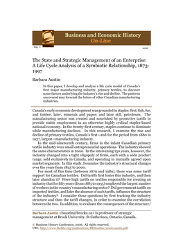 The State and Strategic Management of an Enterprise: a Life Cycle Analysis of a Symbiotic Relationship, 1873- 1997