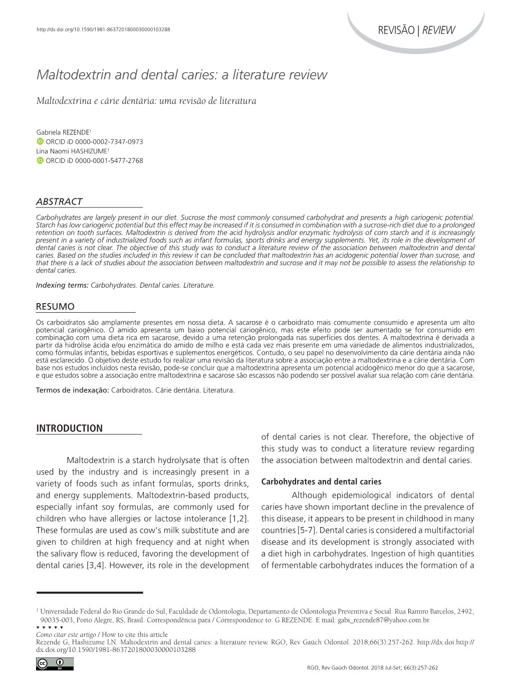 Maltodextrin and Dental Caries: a Literature Review