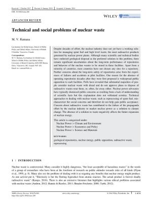 Technical and Social Problems of Nuclear Waste