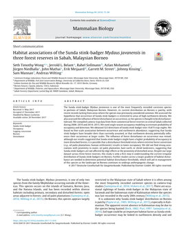 Habitat Associations of the Sunda Stink-Badger Mydaus Javanensis In