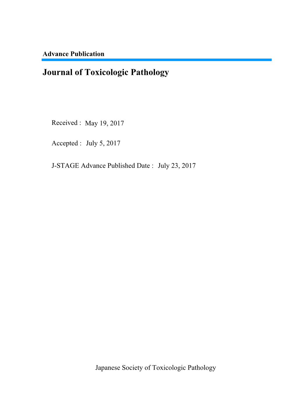 Journal of Toxicologic Pathology