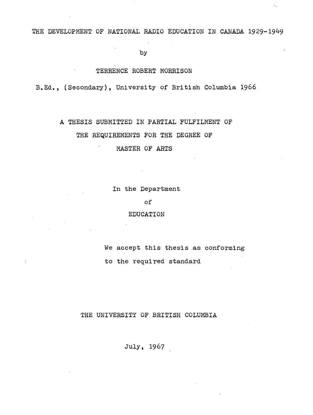 The Development of National Radio Education in Canada 1929-19^9