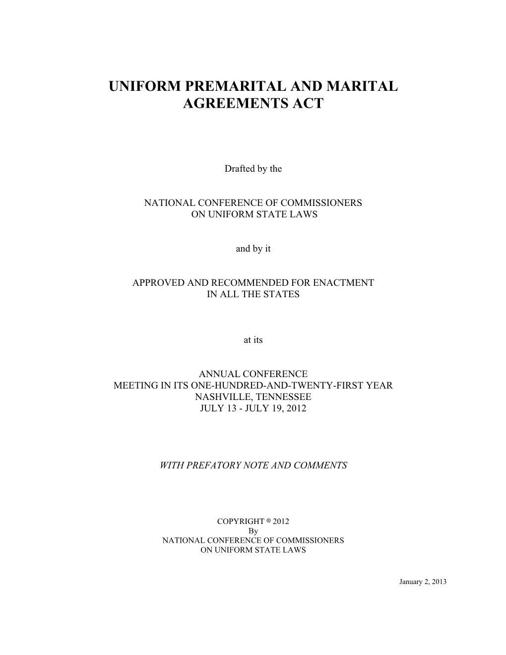 Uniform Premarital and Marital Agreements Act