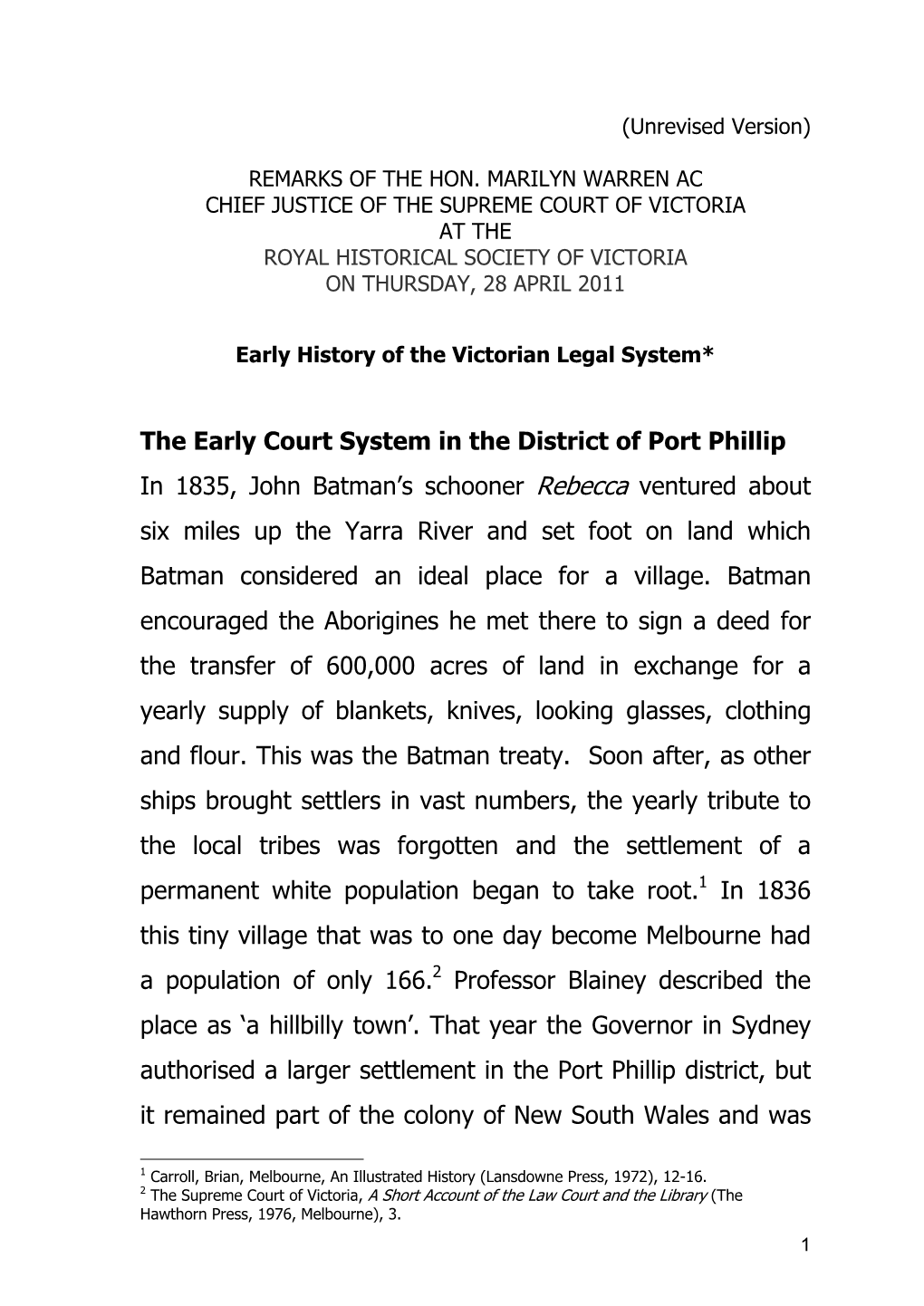 The Early Court System in the District of Port Phillip in 1835, John