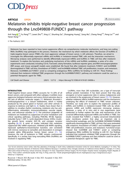 Melatonin Inhibits Triple-Negative Breast Cancer Progression Through the Lnc049808-FUNDC1 Pathway
