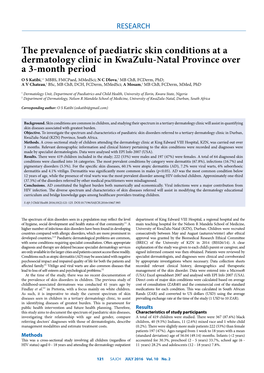 The Prevalence of Paediatric Skin Conditions at a Dermatology Clinic