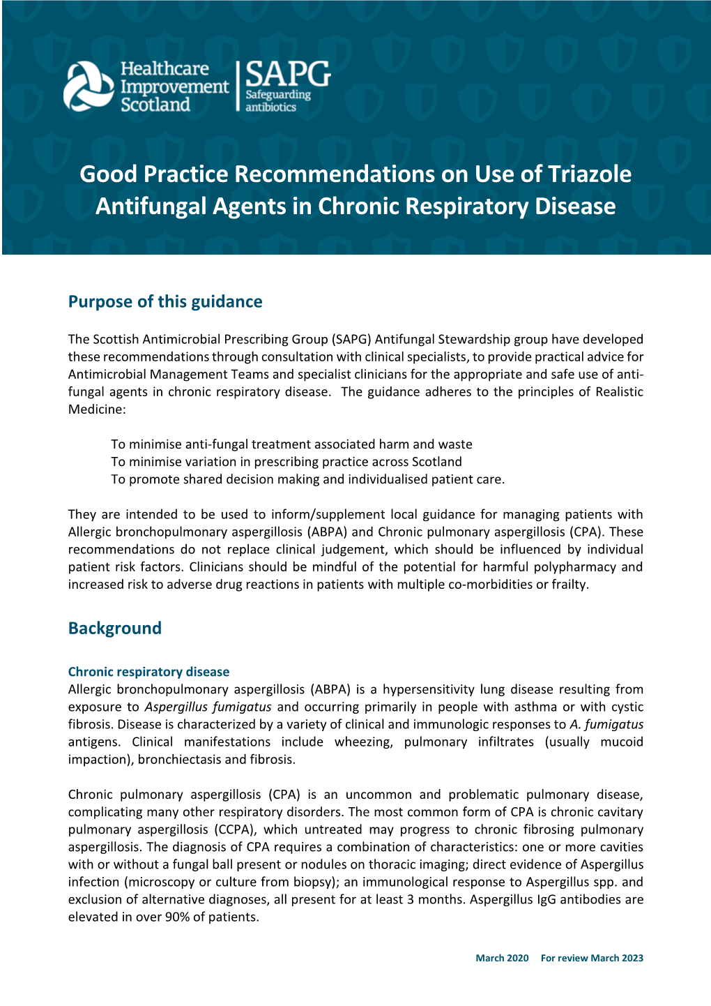 Good Practice Recommendations on Use of Triazole Antifungal Agents in Chronic Respiratory Disease