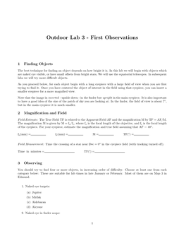 Outdoor Lab 3 - First Observations