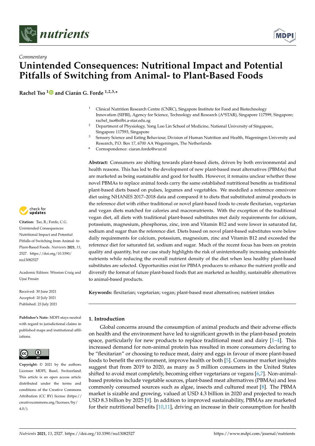 Nutritional Impact and Potential Pitfalls of Switching from Animal- to Plant-Based Foods