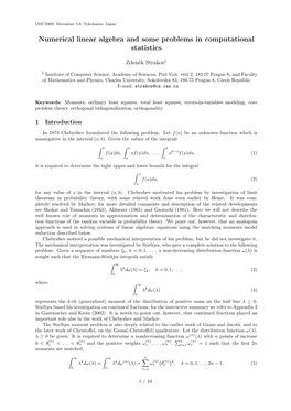 Numerical Linear Algebra and Some Problems in Computational Statistics