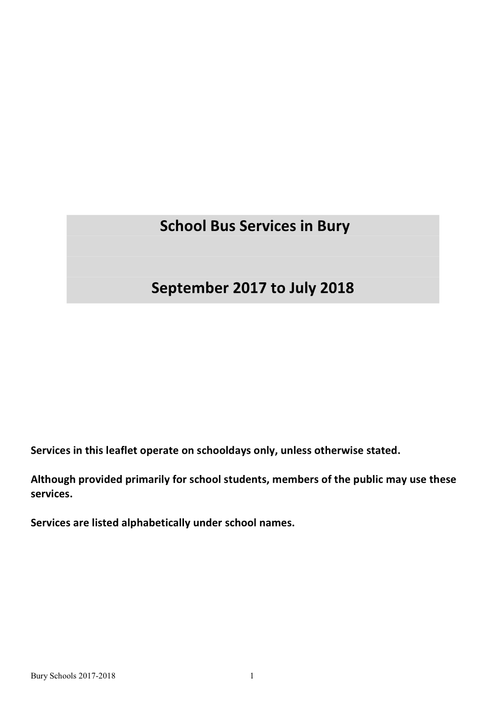 School Bus Services in Bury September 2017 to July 2018