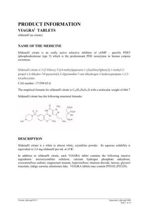 PRODUCT INFORMATION VIAGRAÒ TABLETS Sildenafil (As Citrate)