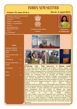 Indien Newsletter for March- April 2019