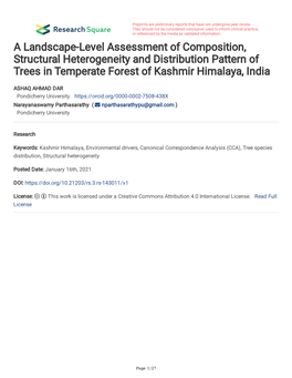 A Landscape-Level Assessment of Composition, Structural Heterogeneity and Distribution Pattern of Trees in Temperate Forest of Kashmir Himalaya, India