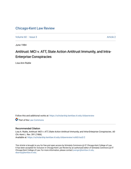 MCI V. ATT, State Action Antitrust Immunity, and Intra-Enterprise Conspiracies , 60 Chi.-Kent L